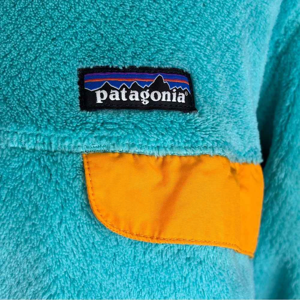 Patagonia Synchilla Thermal Pro Fleece Pullover Teal Yellow Womens XL Pocket NEW - Picture 4 of 11